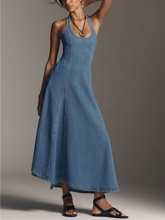 Anthropologie Dresses & Skirts - SOVERE Elodie Halter-Neck Denim Maxi Dress